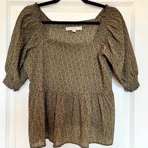 Loft Forest Green Puff Sleeve Peplum Top